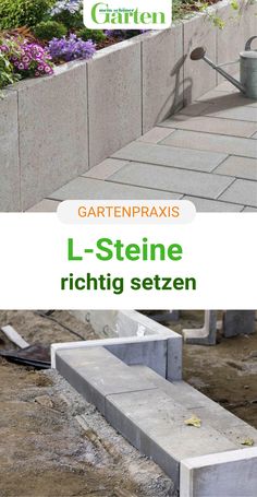 an image of a garden with concrete steps and plants in the background, text reads gartenpaxis l - stene richtig seitzen