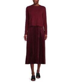 Shop for Gibson & Latimer Twofer Long Sleeve Crew Neck Pleated Midi Dress at Dillard's. Visit Dillard's to find clothing, accessories, shoes, cosmetics & more. The Style of Your Life. Crew Neck Dresses For Fall Layering, Fall Layering Dresses With Crew Neck, Stretch Pleated Skirt Dress For Fall, Spring Long Sleeve Dress With Ribbed Neckline, Spring Dresses With Ribbed Neckline And Long Sleeves, Spring Ribbed Dress For Layering, Casual Pleated Skirt Dress For Fall, Casual Fall Dresses With Pleated Skirt, Pleated Hem Dress For Daywear In Fall