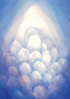 an abstract painting of ice cubes in blue and white colors on a light background