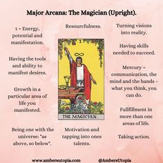 The Magician, in upright position from the Major Arcana suit in the tarot deck and its meanings, including the astrology and numerology meanings.

#TheMagician #MajorAcarna #TarotCardMeanings #Tarot Magician Card Tarot Meaning, The Magician Tarot Meaning, Tarot Magician, Major Arcana Meanings, Tarot The Magician, Numerology Meanings, Taro Cards, Magician Card