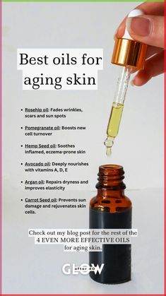 Include these oils and best anti aging tips are to your glow up list! castor oil, vitamin E oils, and more! Learn how these DIY Anti-Aging Skin Products can transform mature skin for that aging gracefully vibe. Anti-aging skin care doesn't have to cost a fortune! Combine oils with techniques like face massage, gua sha, and lymph drainage massage to craft glowing self-care routines and your own glow up checklist. Say goodbye to lackluster skin! Best Oils For Anti Aging, Diy Oils For Skin, Diy Skin Oil, Best Oil For Face, Diy Face Oil, Face Oil Recipe, Vitamin E Oil For Skin, Glow Up Checklist, Tighten Facial Skin