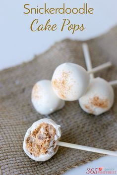 cake pops with cinnamon sprinkles are on a burlocked cloth