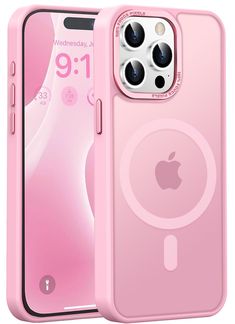 the pink iphone 11 case is open to show its camera lens and features an apple logo