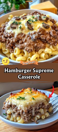 hamburger supreme casserole on a plate with a fork