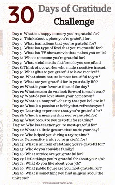 the 30 days of gratitude challenge is shown in red and white with text