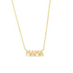 Let her know how special she is with this endearing word-art necklace. 14K gold “Mama” is spelled out in uppercase puff letters Adjustable 16- to 18-inch cable chain; spring-ring clasp Letter Name Necklace For Mother's Day, Letter Shaped Name Necklace For Mother's Day, Everyday Letter Name Necklace For Mother's Day, Mother's Day Letter Name Necklace, Mother's Day 14k Gold Initial Necklace, Yellow Gold Name Necklace As Gift For Mom, Yellow Gold Necklaces With Names For Mom, Mother's Day Yellow Gold Nameplate Charm Necklace, Yellow Gold Letter Necklace For Mother's Day