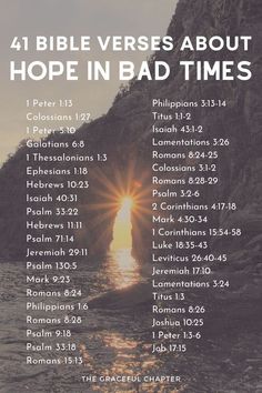 the bible verses about hope in bad times on a mountain with water and sun shining through