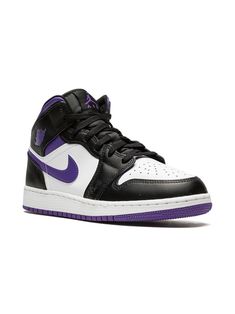 purple/white/black leather signature Swoosh logo detail signature Air Jordan Wings logo contrasting panel detail round toe front lace-up fastening logo patch at the tongue ankle-length branded insole rubber sole These styles are supplied by a premium sneaker marketplace. Stocking only the most sought-after footwear, they source and curate some of the most hard to find sneakers from around the world. Purple Lace-up High-top Sneakers, Sporty Mid-top Sneakers With Logo-print Tongue, Sporty Purple Sneakers With Boost Midsole, Sneakers With Logo-print Tongue And Round Toe, Purple Sneakers With Rubber Sole For Streetwear, Purple Leather Low-top Jordan Shoes, Sporty Purple High-top Sneakers For Streetwear, Custom Sneakers With Logo-print Tongue For Streetwear, Sporty High-top Skate Shoes With Logo-print Tongue