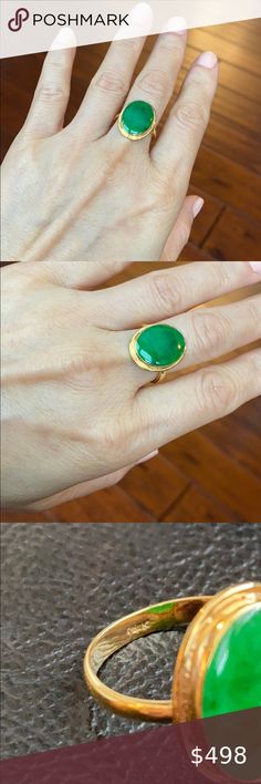 14K Solid Real Gold OVal Green Jade Women Ring Description: 14K Yellow Gold Oval Jade Ring Item No.: R00279 Metal type: 14K Solid Gold, not filled or plated. (stamped "14k") Metal color: Yellow Gold Type of stone: B Jade Measurement: size 6.5. Center: 18 x 15 MM. Jade: 16 x 12 MM. Approximate Weight: 3.3 gram(s) Brand new. Never worn Element Shine Jewelry Rings Oval Polished Emerald Ring In 14k Gold, Oval Emerald Ring With Polished Finish In 14k Gold, Oval Emerald Ring In 14k Gold With Polished Finish, 14k Yellow Gold Emerald Ring Oval Cabochon, Gold Oval Emerald Ring For Formal Occasions, Oval 14k Gold Emerald Ring, Luxury Yellow Gold Emerald Ring With Oval Cabochon, Oval Emerald Ring With Polished Finish In Yellow Gold, Oval Yellow Gold Emerald Ring With Polished Finish