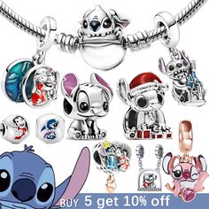 Disney Lilo & Stitch Series Silver Charms for BraceletsDescription: Dive into nostalgia with these charming Disney Lilo & Stitch series charms, meticulously crafted in silver to fit Original Pandora bracelets. Ideal for women who love jewelry making, these beads add a delightful touch of Disney magic to any creation, making them a perfect gift for fans of the beloved characters Mouse Jewelry, Disney Pandora, Disney Bracelet, Doll Backpack, Disney Charms, Mermaid Disney, Bottle Jewelry, Bracelet Charms, Pandora Bracelet Charms