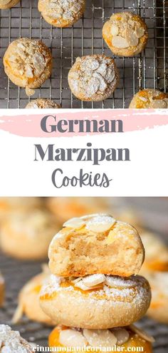 german marzipan cookies stacked on top of each other with the title overlay