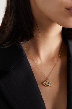 L'Atelier Nawbar's 'Eye On Biladi' necklace is meant to celebrate the beauty of your heritage as the arabic term 'Biladi' translates to 'my country.' Made from 18-karat gold, it's strung with a small pendant featuring an evil eye that's inlaid with lapis lazuli and traced with sparkling diamonds. Lapis Lazuli Necklace, Enamel Necklaces, Gold Eyes, Green Necklace, Small Pendant, Kurt Geiger, Rose Gold Necklace, Eye Necklace, Sparkle Diamonds