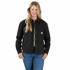 Durability meets mobility in this rugged women's overshirt. It's made from heavyweight cotton with built-in flex for unrestricted movement. Whether you're chopping wood or setting up camp, the loose fit ensures you have plenty of room to move. Throw it on over a long-sleeve tee when the temperature drops in the fall or when the snow starts to melt in the spring for an extra layer of warmth. Features11.4-ounce, 99% cotton/1% elastane stretch soft duckBuilt to move with Rugged Flex® stretch techno Chopping Wood, Plus Size Work, Carhartt Womens, Carhartt Women, Work Shirts, In The Fall, Good Brands, The Snow, Chest Pocket