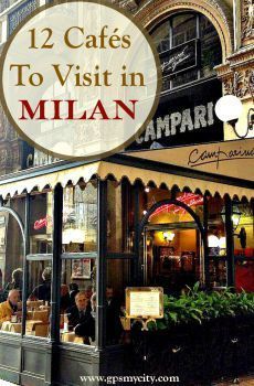 an image of the outside of a restaurant with text overlay that reads 12 cafes to visit in milan