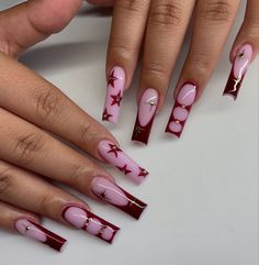 Red And Pink Acrylic Nails, Unghie Nail Art, Unique Acrylic Nails, Nail Art Hacks, Nails Inspo, Best Acrylic Nails, Long Acrylic Nails