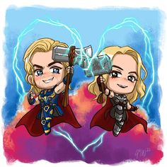 two cartoon characters with thor and loki