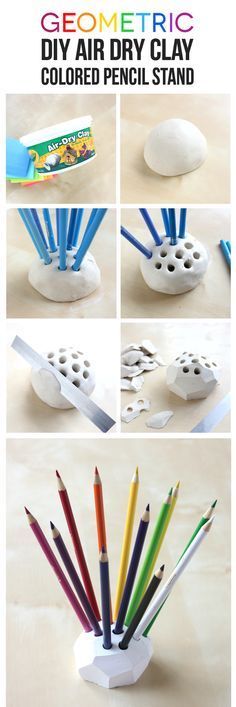 the instructions for how to make a diy air dry clay colored pencil stand