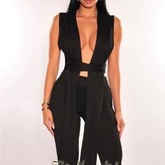 Brand New Xs Statement Design Done Right. Our Black Knit Two Piece Set Will Definitely Showcase Your Style With Its Wrap Around Design And Will Slim Your Waistline Just Right. Top Wrap Around Tie Up Detail Overlapping Front And Back Interchangeable Stretchy Fabric: 96% Poly - 4% Spandex Leggings Waistband Ribbed Stretchy Fabric: 96% Poly - 4% Spandex Note: This Is A 2 Piece Set - Includes Both Top And Leggings Black V-neck Vest For Night Out, Chic Stretch Vest For Night Out, Black Sleeveless Jumpsuits And Rompers For Date Night, Black Sleeveless Jumpsuits For Date Night, Black Stretch Vest For Night Out, Stretch Sleeveless Jumpsuits And Rompers For Going Out, Black Vest For Night Out In Spring, Black Leggins, Knit Two Piece Set