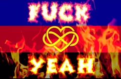 the word yeah is written in flames with an image of a heart on top of it