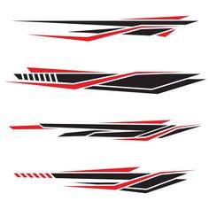 four different types of red and black stripes on a white background, each with an arrow