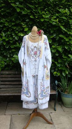 STUNNING EMBROIDERED KIMONO X Duster Cotton Boho Reworked Tablecloth Vintage Cross Stitch Floral Birds Size L - Etsy White Kimono With Floral Embroidery, White Cotton Kimono With Floral Embroidery, White Long Vintage Kimono, Long White Vintage Kimono, Vintage Long Cotton Kimono, Cross Stitch Floral, Sewing Circles, Embroidered Kimono, Vintage Cross Stitch