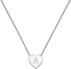 Silver Heart Pendant Initial Necklace, Silver Heart Necklace With Initial Pendant, Silver Heart Initial Necklace For Valentine's Day, Silver Heart Pendant Initial Necklace In Sterling Silver, Silver Sterling Silver Heart Pendant Initial Necklace, Elegant Silver Heart Initial Necklace, White Gold Initials Necklace For Mother's Day, Silver Heart Initial Pendant Necklace, White Gold Initial Necklace For Mother's Day