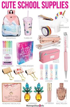 the back to school supplies list is full of cute items and gifts for girls who love unicorns