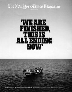 an advertisement for the new york times magazine featuring a boat in the middle of the ocean