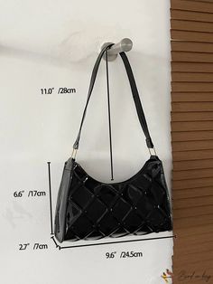 BirdinBag - Embossed Geometric Baguette: Elegant Artificial Patent Leather Handbag Black Baguette Shoulder Bag For Daily Use, Black Baguette Shoulder Bag, Leather Baguette Bag, Patent Leather Handbags, Baguette Bag, Bag Bag, Leather Handbag, Leather Handbags, Patent Leather