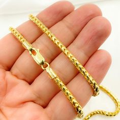 14k Solid Yellow Gold Foxtail Necklace  HIGH QUALITY FOXTAIL CHAIN This modern and on-trend design is crafted from genuine 14k solid gold Item number: 100FRFDT  Length: Available in 20, 22 & 24 Inch Thickness: 3mm Metal: 14k Solid Gold Quantity: Sold by Piece Purity: 14K (Stamped for Authenticity) Processing time: 1-2 business days FAST SHIPPING - It has a stamped ITALY. - Gold Jewelry Store NY sells only authentic solid 14K Gold. - We do not sell gold plated or gold-filled jewelry. - This is a Gold Snake-shape Chain Jewelry, Gold Snake Shape Chain Jewelry, Gold Diamond-cut Chain Link Jewelry, Gold Diamond Cut Chain Link Jewelry, Luxury Gold Wheat Chain Jewelry, Luxury Gold Snake-shaped Jewelry, Luxury Gold Jewelry With Wheat Chain, Luxury Wheat Chain Necklace As Gift, Luxury Gold Snake Shaped Jewelry