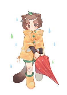 a drawing of a girl holding an umbrella and wearing raincoats while standing in the rain