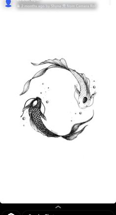 a drawing of two koi fish swimming in the water