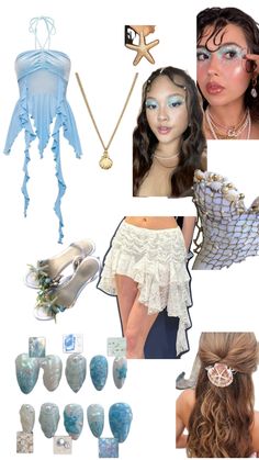 a collage of photos with various items including shoes, clothing and jewelry