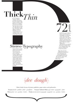 a poster with the letter d in black and white, which reads'thick thin stereo ty