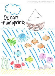 a drawing of an ocean theme with animals and fish