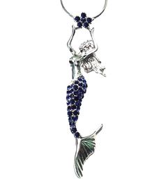 Beautiful Silver Tone Crystal Mermaid Pendant Necklace The pendant embellished with high quality crystal rhinestones The Pendant is 1.5 inch , Chain is 18 inches Gift Boxed . Will make a Wonderful Gift ! Shipping is Fast and Free . We ship by First Class Mail with tracking number.  Thank you for looking ! Crystal Mermaid, Tail Mermaid, Mermaid Pendant, Sapphire Blue, Blue Crystals, Fairy Tail, Crystal Rhinestone, Blue Sapphire, Tracking Number