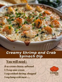 the recipe for creamy shrimp and crab spinach dip