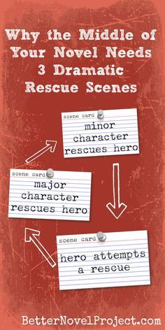 a red book cover with the title why the middle of your novel needs 3 dramatic rescue scenes