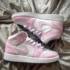 Nike Air Jordan 1 Mid White Light Baby Pink AJ1 Custom Shoes All Sizes NWT! | eBay Jordan 1 Pink, Custom Air Jordan 1, Pink Jordans