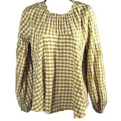 It Is A Size S But Is Oversized So Fit A M & A Fits A S Loosely. Nwt -Brand New Cotton Blend Gingham Check Plaid Print Long Sleeve 20.5" Bust 22" Lenght Free Shipping Plus 10% All Bundles $10 Off Your First Poshmark Purchase Sign Up Code Poshgramgirl L Khaki Olive Army Green Mustard Yellow Gold Casual Gingham Puff Sleeve Blouse, Casual Gingham Blouse With Puff Sleeves, Chic Plaid Blouse For Daywear, Chic Plaid Puff Sleeve Tops, Gingham Puff Sleeve Top For Fall, Plaid Blouse For Day Out In Fall, Plaid Blouse For Fall Day Out, Relaxed Fit Plaid Blouse For Daywear, Spring Plaid Relaxed Fit Tops