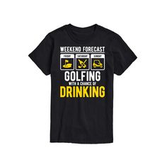 Show off your unique style in this Men's Weekend Forecast Golfing Graphic Tee. FEATURES Crewneck Long sleeveFABRIC & CARE Solid: cotton; Heather: cotton, polyester Machine wash Imported Size: XXL. Color: Black. Gender: male. Age Group: adult. Black Graphic Print Top For Golf, Casual Black T-shirt For Golf, Casual Black Golf T-shirt, Black Graphic Print Shirt For Golf, Black Cotton T-shirt For Golf, Bad Weather, Big & Tall, Graphic Tee Shirts, The Bad