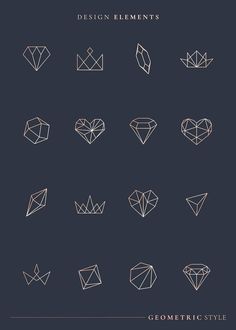 different shapes and sizes of diamonds on a dark background with the words design elements written in white