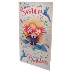 a birthday card with a paper doll holding a wand