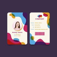 a colorful id card with a woman's face on the front and back side