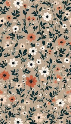 an orange and white flower pattern on a gray background