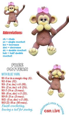 the instructions for crocheted stuffed animals are shown