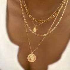 🌞 Layered Boho Necklace with Medallion - a boho dream come true! This gold coin pendant necklace adds vintage flair to any outfit, perfect for free-spirited, chic vibes. 🤍 Done 4 You: Stack of 4 necklaces already styled for you 🤍 Minimal Vibes: Simple stunning adding glow to all of your outfits 🤍 Vintage Charm: Hop on the vintage trend and make all heads turn  Enhance your outfit today & Glam up with this boho necklace!  #MedallionNecklace #BohoNecklace Size: 15"+16"+17"+18" necklaces 💸 Ref Layered Gold Chains Aesthetic, Dainty Coin Pendant Necklaces For Layering, Gold Bohemian Coin Pendant Necklace, Dainty Coin Pendant Necklace For Layering, Gold Dainty Coin Necklace For Layering, Dainty Gold Coin Necklace For Layering, Gold Bohemian Charm Necklaces For Everyday, Everyday Gold Bohemian Charm Necklaces, Bohemian Round Layered Necklace With Clavicle Chain