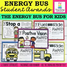 the energy bus awards for students to use on their school's classroom desks