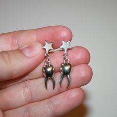 Tooth Star Earrings Teeth Tooth Earrings Hoop Earrings - Etsy South Korea Star Shaped Nickel Free Plug Earrings For Gift, Punk Style Surgical Steel Earrings For Gift, Silver Surgical Steel Plug Earrings As Gift, Punk Surgical Steel Earrings For Gifts, Silver Surgical Steel Plug Earrings For Gift, Nickel Free Sterling Silver Punk Plug Earrings, Cat Teeth Jewelry, Teeth Earrings Clay, Animal Teeth Jewelry