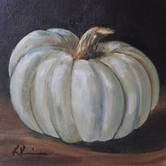 a painting of a white pumpkin on a black background